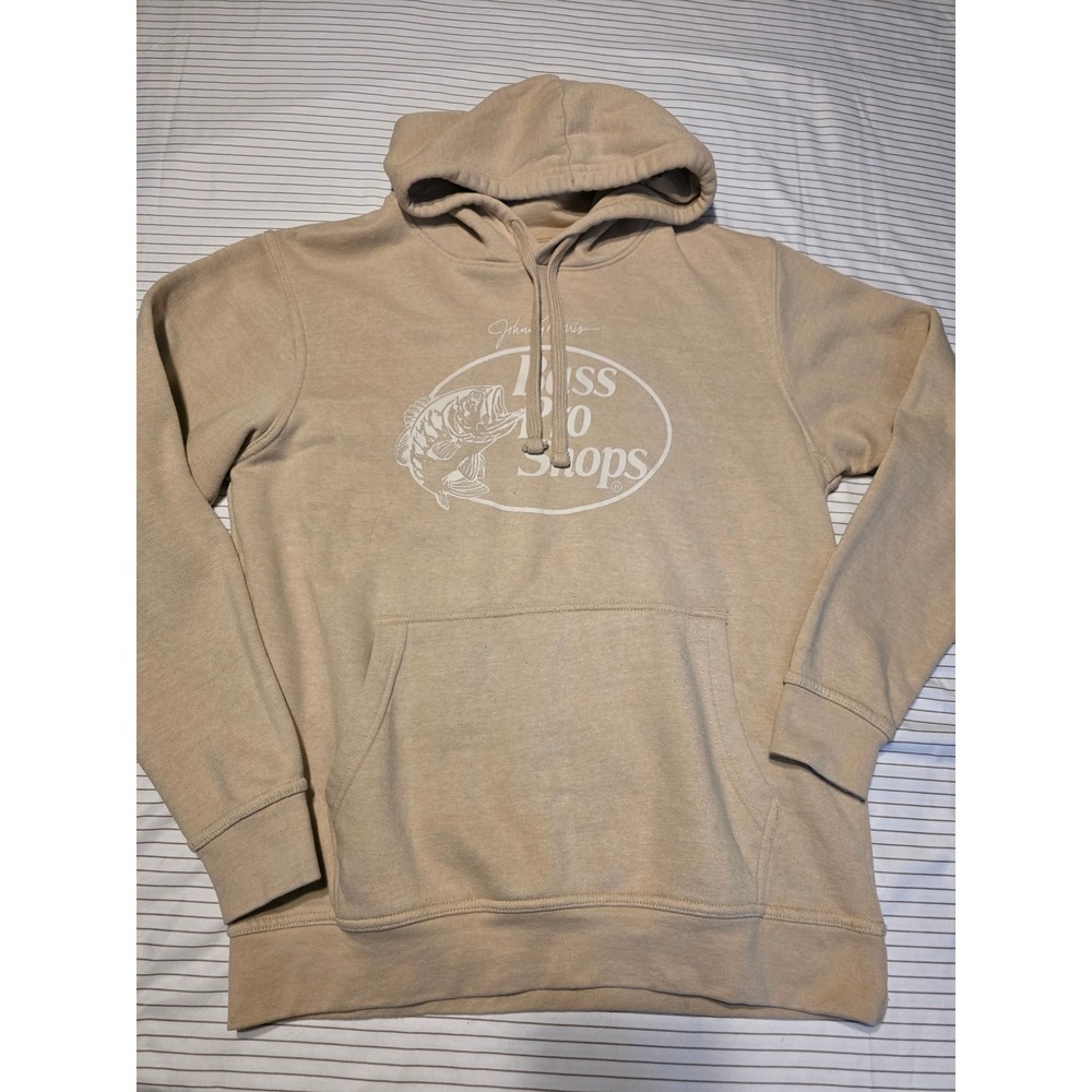 1194 Bass Pro Shops Mens Graphic Hoodie Tan Khaki Small John Morris Logo